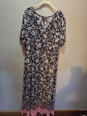 Lane Bryant Navy Floral Maxi Dress with Pink Accents
